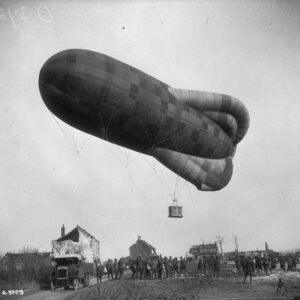 A kite balloon behind the Canadians at Vimy Ridge