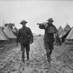Canadian stretchers bearers returning to camp after a hard night's work in the mud