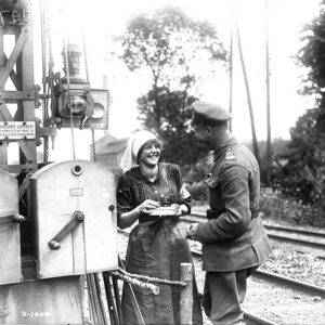 Behind the Front Lines, Yvonne the Railway Gatekeeper wishing a Canadian Good Luck
