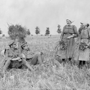 Tres Bon Canadians, French gleaners talking to Canadians