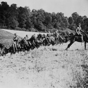 Canadian Cavalry charging up a steep hill in France