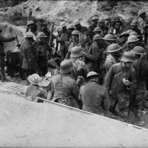 Canadian soup kitchen at Hill 70 with German prisoners under guard